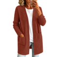 thumbnail image 4 of JUUNthy Cardigan for Womens, Open Front Long Sleeve Ribbed Knit Mid Length Sweater Outerwear with Pockets Red XL, 4 of 12