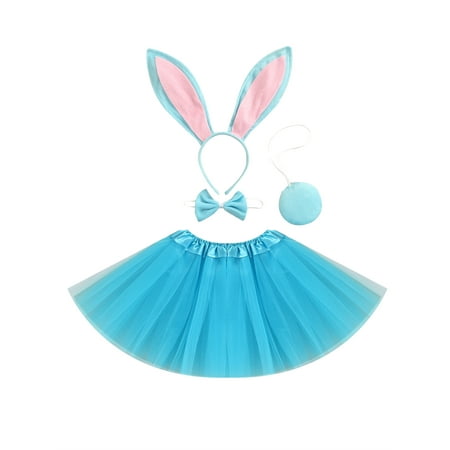 

Toddler Baby Girl 4Pcs Skirt Sets Easter Bunny Hair Band+Bow Tie+Tail+Multi-layer Tulle Skirt