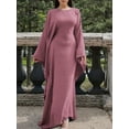 thumbnail image 3 of Women's Round Neck Maxi Dress with Flowing Cape Sleeves 100% Polyester Elegant Floor Length Chic Dress for Evening Wear, 3 of 15