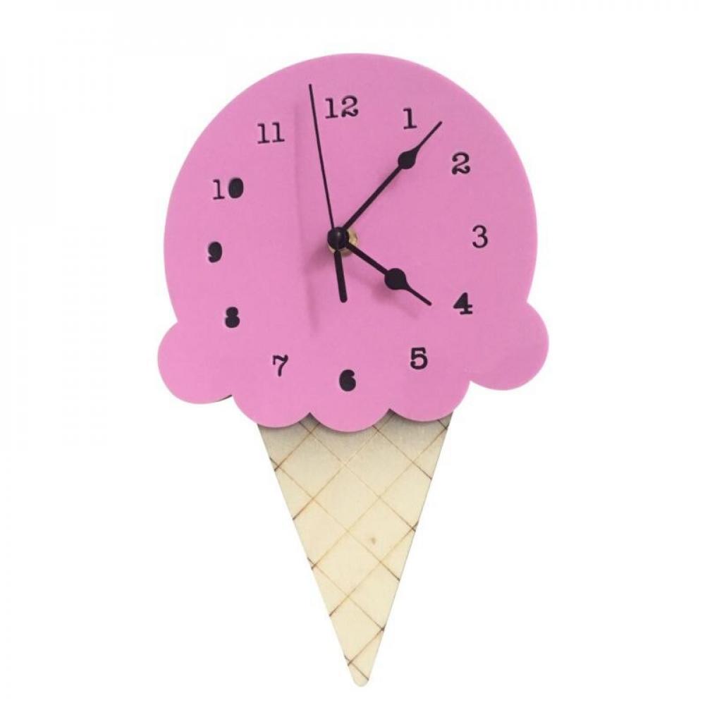 Wall Clock Silent NonTicking Ice Cream Shaped Decorative Wood Clocks