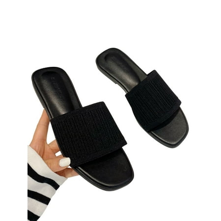 

SIMANLAN Womens Slides Slip On Slide Sandal Summer Flat Sandals Women s Non-slip Shoes Ladies Mesh Footbeds Black 5