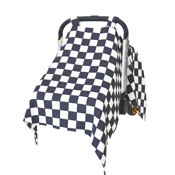 HIBIBUD Muslin Baby Carseat Cover-Black&White Checkered Infant Carrier Canopy,Soft&Breathable Car Seat Cover for Babies,Lightweight Sunshade for Summer,Universal Fit for Boys&Girls