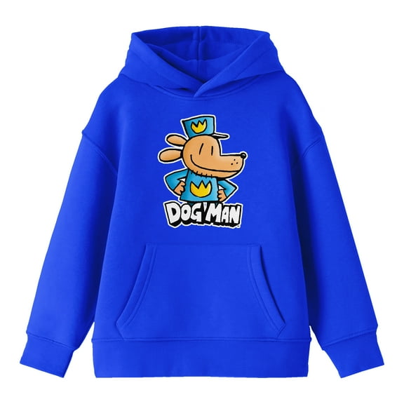 Dog Man Character Posing Youth Royal Blue Long Sleeve Hooded Sweatshirt-Medium