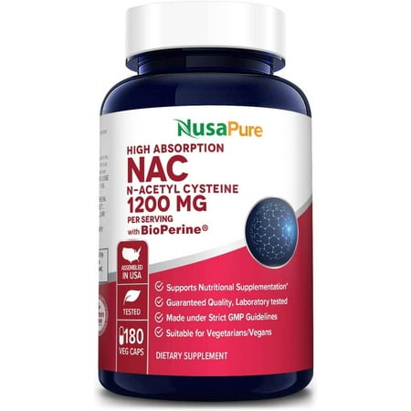 N-Acetyl Cysteine (NAC) 1200mg 180 Veggie Caps (Vegetarian, Non-GMO & Gluten Free) with Bioperine