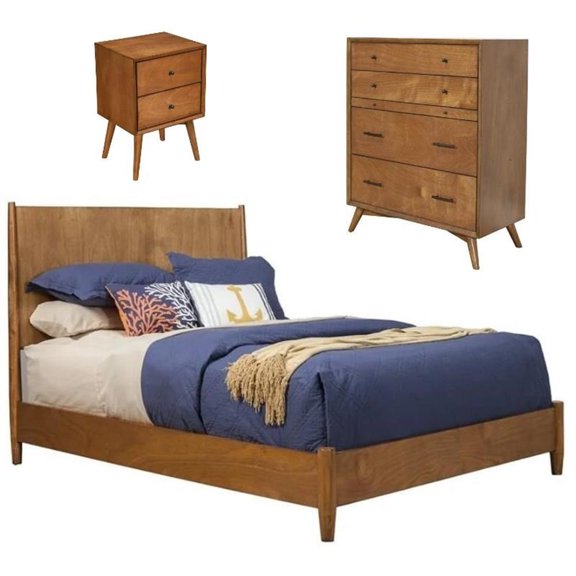 Home Square 3 Piece Furniture Set with Chest Queen Wood Panel Bed and Nightstand
