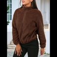 thumbnail image 4 of Cárdigan Holgado y Cálido de Larga para Mujer, con Cuello Alto de Felpa, Cremallera y Bolsillos. Marrón Oscuro XL, 4 of 7