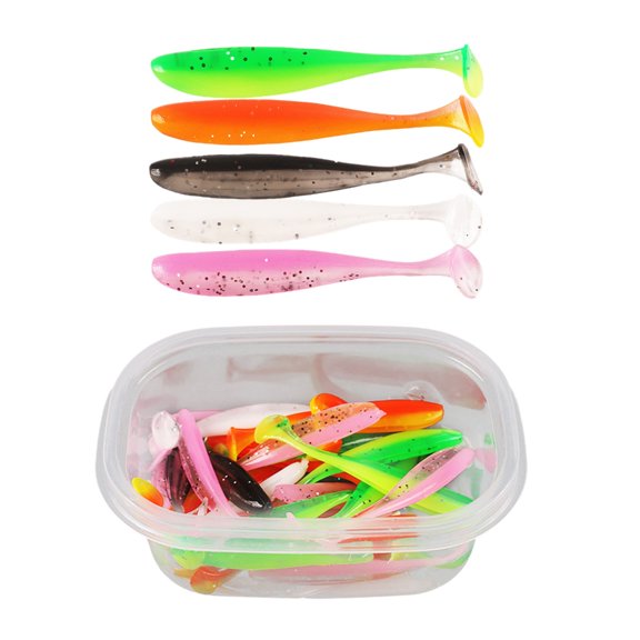ANXPTIME 50 Pcs Paddle Tail Swimbaits Bass Lures Baits Fishing Lures Tackle Accessories