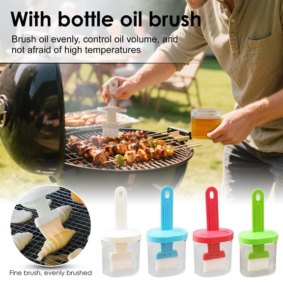 Silicone Oil Brush with integrated Glass Bottle,Heat Resistant Basting Brush for BBQ and Kitchen Cooking,Controlled Oil Dispensing tool for Grilling,White