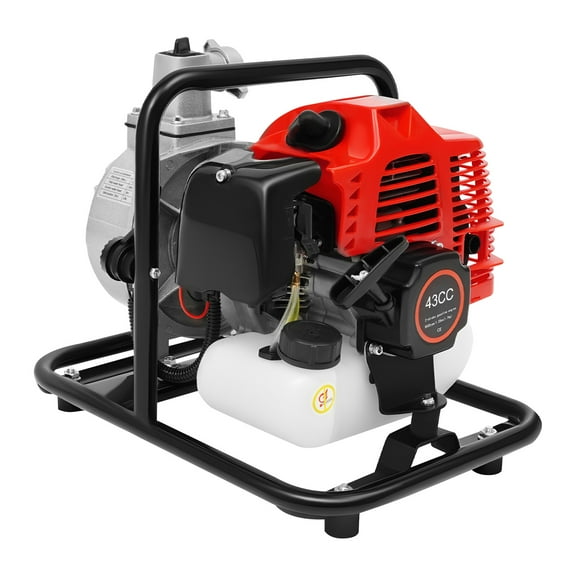 1 Inch Gas Powered Water Transfer Pump,43cc 2-Stroke 1.7HP Gasoline Semi-Trash Water Pump 8500RPM Air cooled High Pressure Irrigation Transfer Pump with Complete Kits for Irrigation