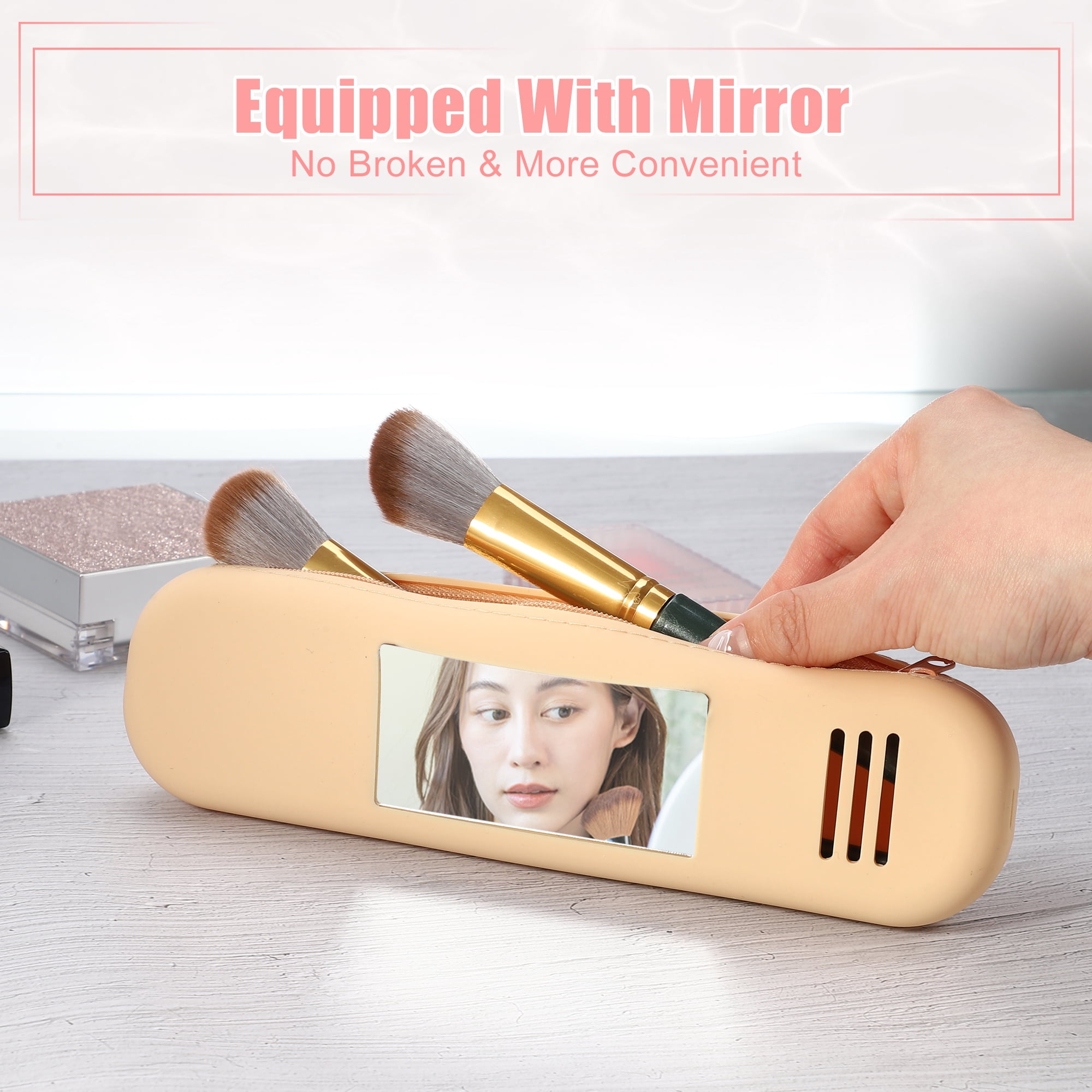 Unique Bargains Silicone Makeup Brush Holder Travel Essentials Makeup Brush Organizer Beige