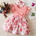 thumbnail image 2 of MEZZALL Children Girls Fly Sleeve Flowers Prints Bowknot Dresses Summer Beach Sundress Headband Suit Cute, 18-24 Months, 2 of 9