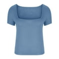 thumbnail image 3 of Fiudx Ofertas Flash Artículos En Oferta Moda Mujer Verano Sólido Manga Corta Cuello Cuadrado Blusa Superior Camiseta, 3 of 4