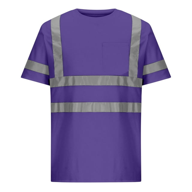 Hi Vis Shirts for Men Class 3 High Visibility Shirt with Short Sleeves, Reflective Safety Shirts for Men, Construction Work Shirts with Reflective Strips, Durable &Breathable