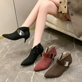 thumbnail image 5 of Kitten Heel Ankle Boots for Women V Cut Pointed Toe Elegant Dressy Party Prom Suede Zipper Short Booties, 5 of 7