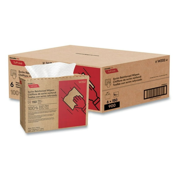 Cascades PRO W202 9.75 in. x 16.75 in. 4-Ply Tuff-Job Scrim Reinforced Wipers - White (6 Boxes/Carton)