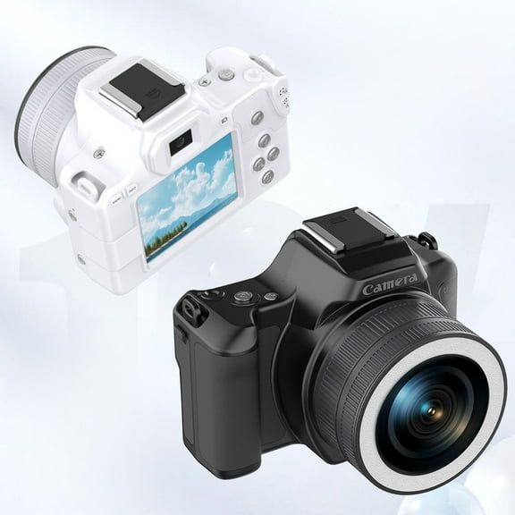 Viflosae Camera Digital Vlogging Camera CCD High-definition Mini DSLR Digital Camera with Front and Rear Double Lenses Rotating Focus and Multiple Filter