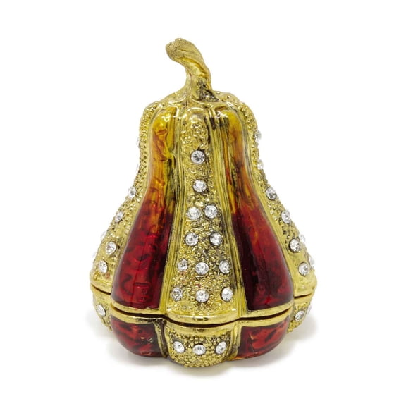 Supreme Housewares Squash with Crystal Glass Pewter Hinged Jewelry Trinket Box with Magnetic Closure