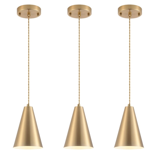 Luces colgantes Dijiahua Gold con cono de latón cepillado, paquete de 3