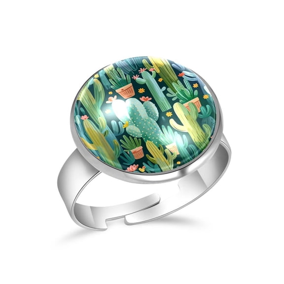 PhooArto Cute Cactus Pattern Stainless Steel Rings for Women, Open Adjustable Ring Promise Ring Jewelry Gifts