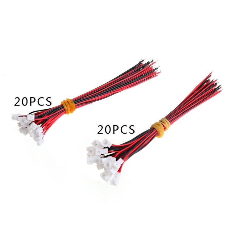20 Pack Micro JST 1.25mm 2-Pin Connectors With 10cm Wires - Male & Female Plugs