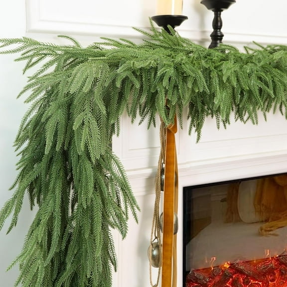 9 FT Real Touch Norfolk Pine Garland, Lusher Fuller 105 Branches Realistic Christmas Garland Green Artificial Greenery for Mantle Fireplace Table Indoor Outdoor Xmas Decorations