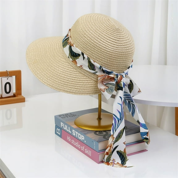 yunLXY Under $5 Multicolor Womens Beach Sun Straw Hat UV UPF 80  Travel Foldable Brim Summer UV Hat