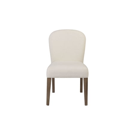 Dining Chair Set of 2 Upholstered White Sand Fabric Seat with Curved Arch Cocoa Wood Frame Solid Hardwood Construction for Dining Room and Kitchen Transitional Style Design