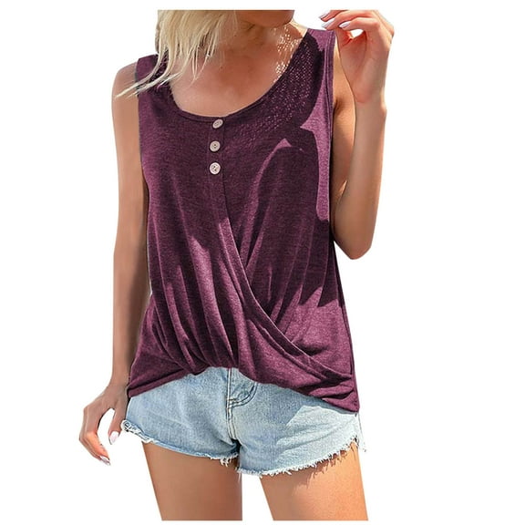 fatyb Tank Tops for Women Twist-Front Sleeveless T Shirts Loose Crewneck Summer Womens Casual Blouses