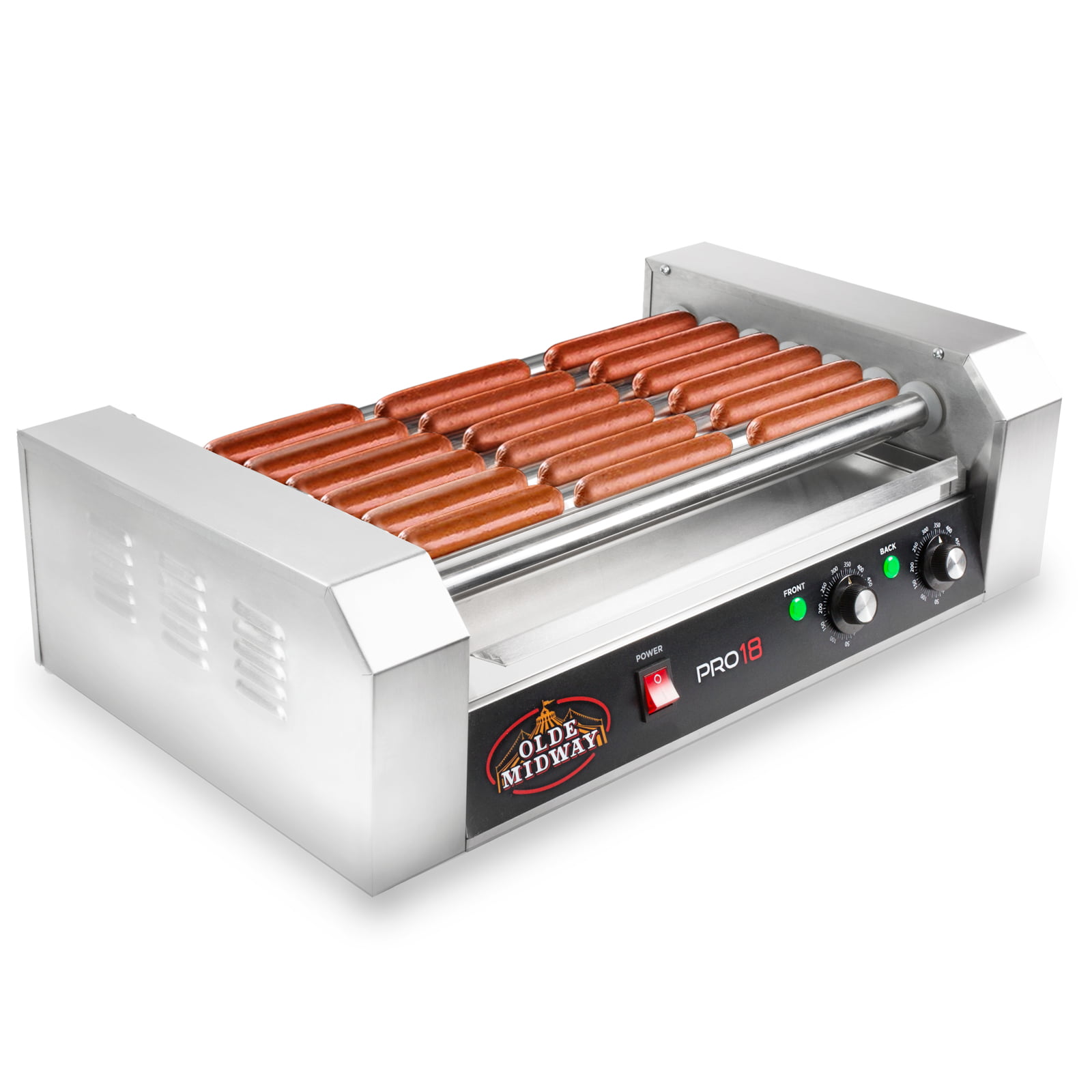 Olde Midway Electric 18 Hot Dog 7 Roller Grill Cooker Machine 900-Watt With Cove 
