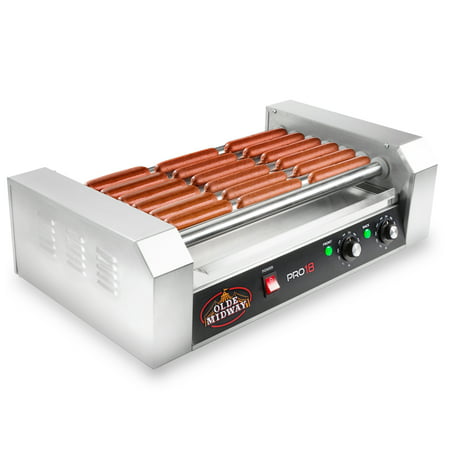 Olde Midway Electric 18 Hot Dog 7 Roller Grill Cooker Machine 900-Watt - Commercial (Best Way To Grill Hot Dogs)