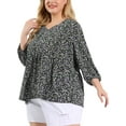 thumbnail image 4 of GRACE & GRANDEUR Juniors' Plus Floral 3/4 Sleeve Ruffle Flowy Peplum Blouse, 4 of 6