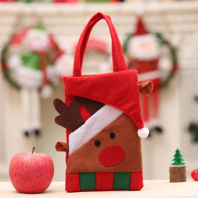 Mom's Best Bolsas de regalo navideñas con diseño de ciervo, de fieltro, 21,8 x 15 cm, para Nochebuena, reutilizables, para calcetines navideños, para envolver regalos, en rojo, verde y negro.