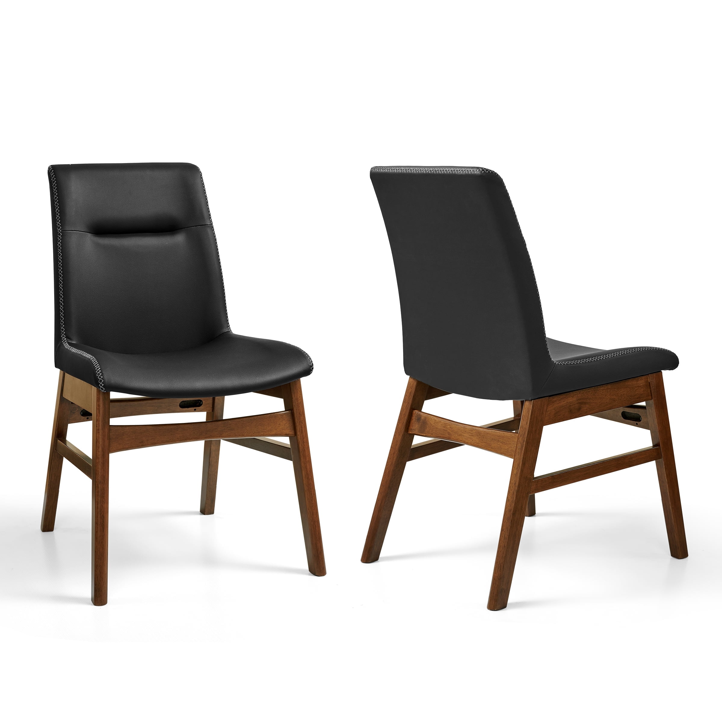 DyFun Leather Dining Chairs Set of 2 with Solid Wood Legs and Elegant Stitching for Kitchen and Dining Room, Black