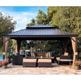 thumbnail image 2 of PURPLE LEAF 12' X 16' Outdoor Hardtop Gazebo Patio Wide Aluminum Frame Metal Double Roof with Heavy Duty Netting and Curtains for Permanent Hard Top Pavilion Screen, Khaki, 2 of 16