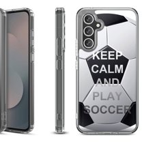Shockproof Protective Phone Case Cover for Samsung Galaxy S25 FE, by OneToughShield - Keep Calm Soccer