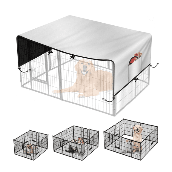 Dog Kennel Cover, Pet Cage Cover with Side Pockets & Fixed Cords , Oxford Fabric Dog Crate Cover Dustproof Waterproof UV-Resistant, Heavy Duty Dog Playpen Cover for Large Pet Cage (141*70in)