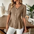 thumbnail image 2 of Women Business Casual Tops 2026 Summer Dressy Blouses Short Sleeve Peplum Work Shirts V Neck Office Outfit by Yigetop Khaki XL, 2 of 8