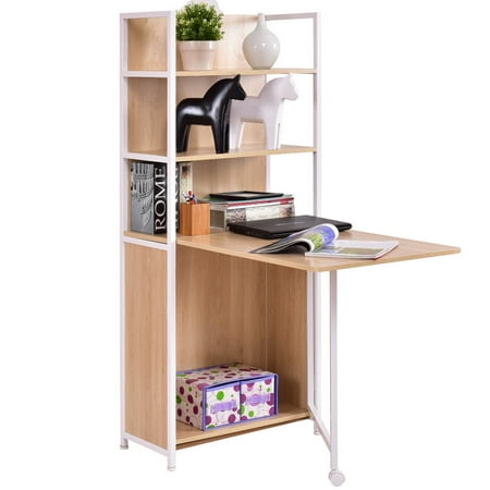 Gymax 2 In 1 Folding Desk Cabinet Fold Out Convertible Study