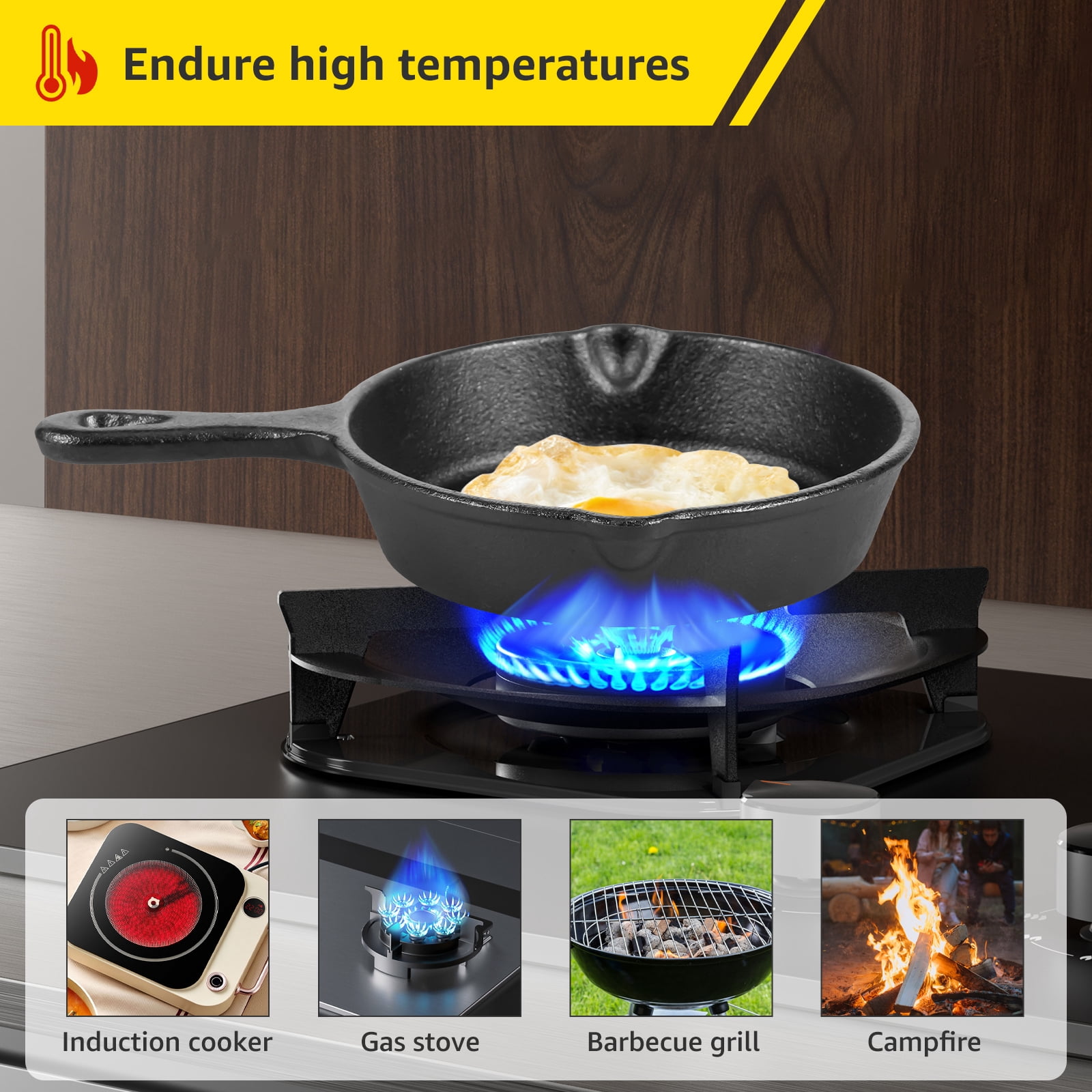 AEVXKHI 4PCS Mini Iron Skillet for Stove Oven, Anti Rust Non Stick Small Frying Pans Even Heating No Coating Egg Frying Skillet with Double Drip Spout for Indoor and Outdoor