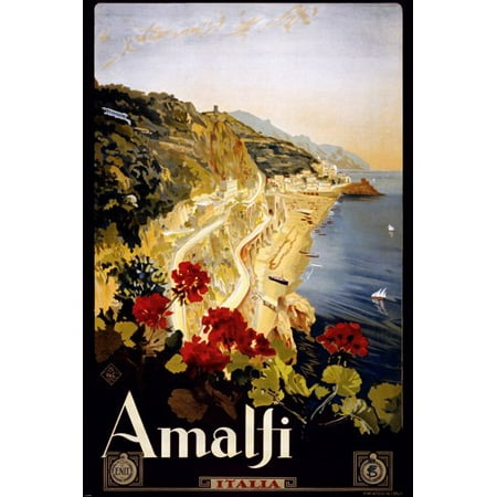 Rare Vintage Hat - Italy Vintage Travel Poster Amalfi 1910 - 1920 Rare Hot New 24X36