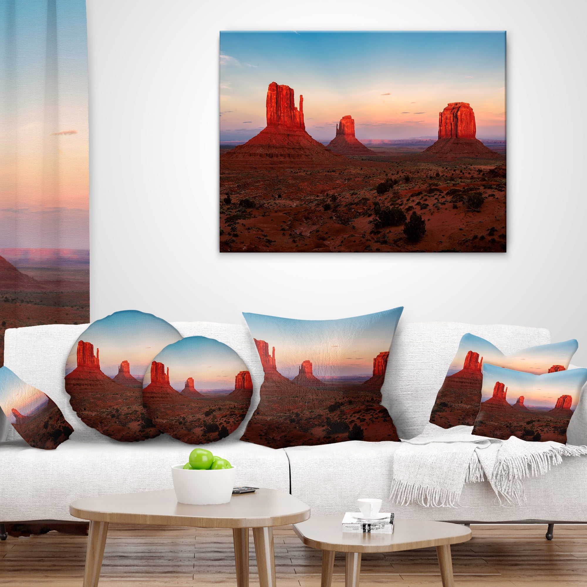Designart Sunset in Monument Valley - Landscape Printed Throw Pillow - 12x20
