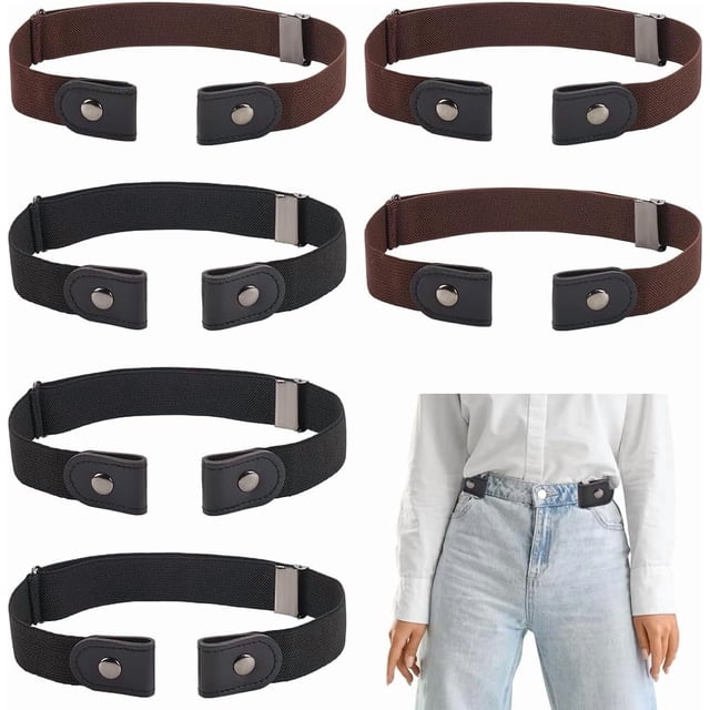 6 cinturones elásticos sin hebilla, 2 colores, para hombre y mujer. Cinturón elástico invisible de lona con hebillas de aleación. Ajustable.