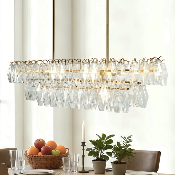 Luxury Linear Crystal 50 Inch Chandelier, Unique Elegant Ceiling Mounted Light, Unique Elegant Ceiling Lamp, Ceiling Light for Living Room, Dining Room