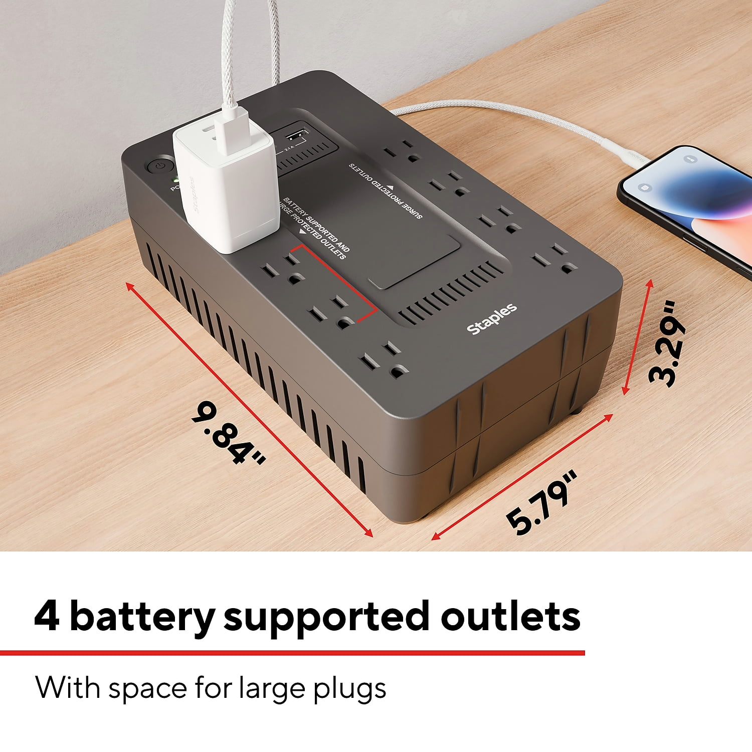 Staples TECH 650VA 8-Outlet Battery Back-Up & Surge Protector Standby UPS Black (ST62784)