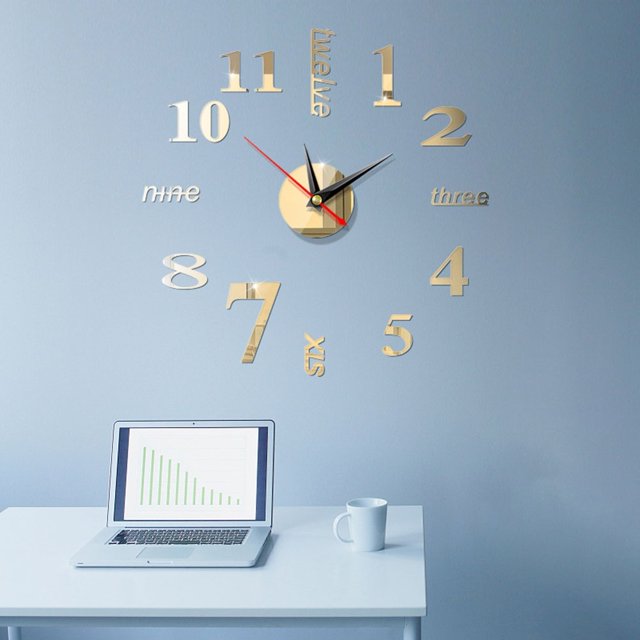 DIY 3D Decorative Clock Mirror Wall Stickers Creative Removable Art Decal Sticker Home Decor Living Room Quartz Needle