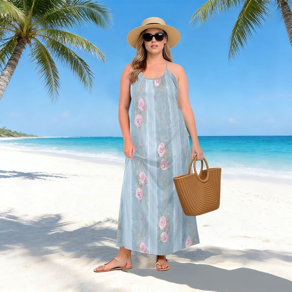 Women Dress Oversize Style Open-Back Design-Blush Rose Stripes Patterngg507251944p1252c1323s3155