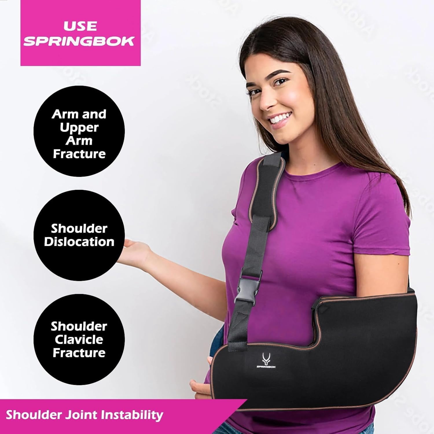 SPRINGBOK Arm Sling Shoulder Injury Immobilizer | Foam & Polyster Fabric Arm Sling Pouch | Wrist Elbow Support Brace | Left or Right Arm Elbow Support (Black_L) 1 Piece