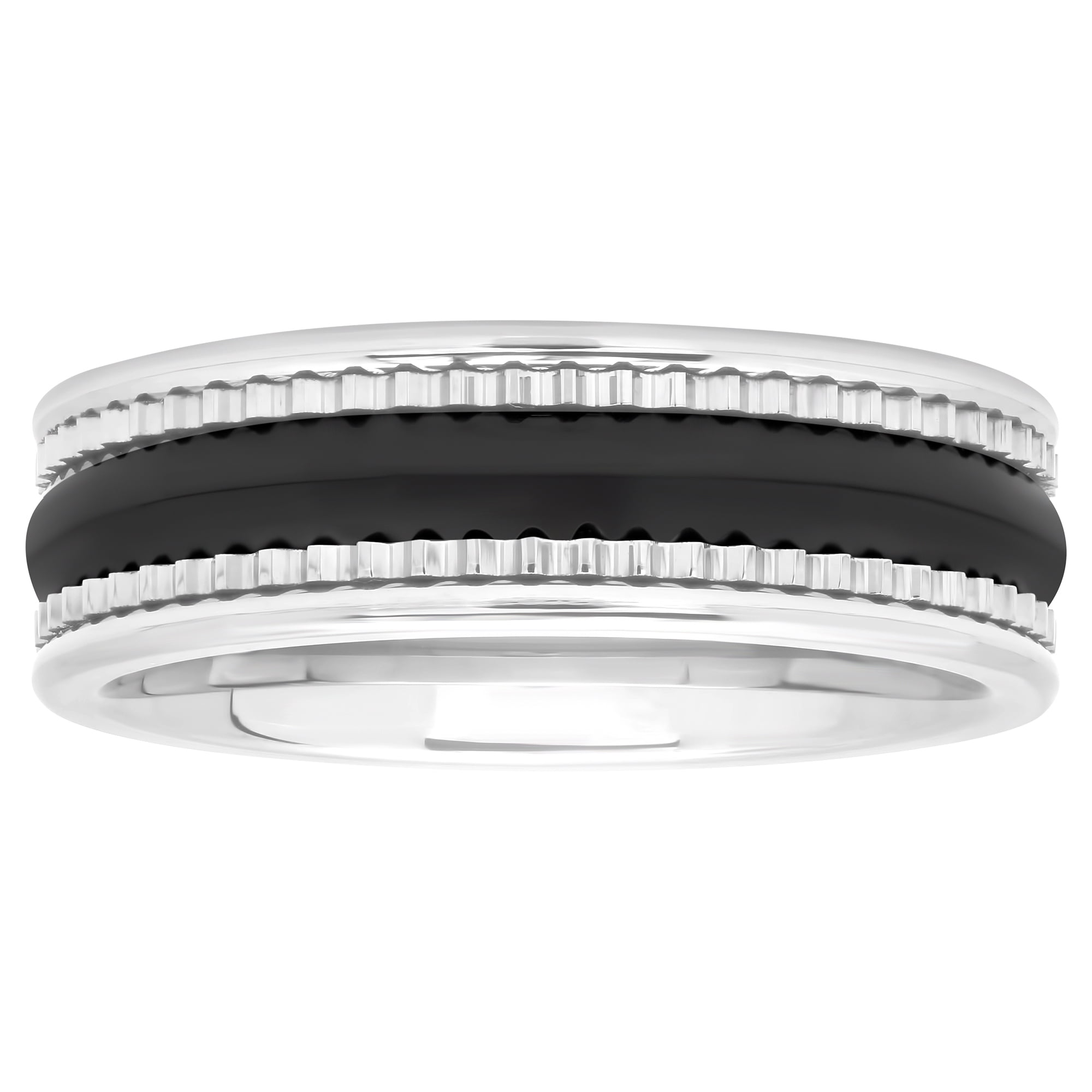 Men's Black and White Tungsten-Ceramic Ring, 7mm