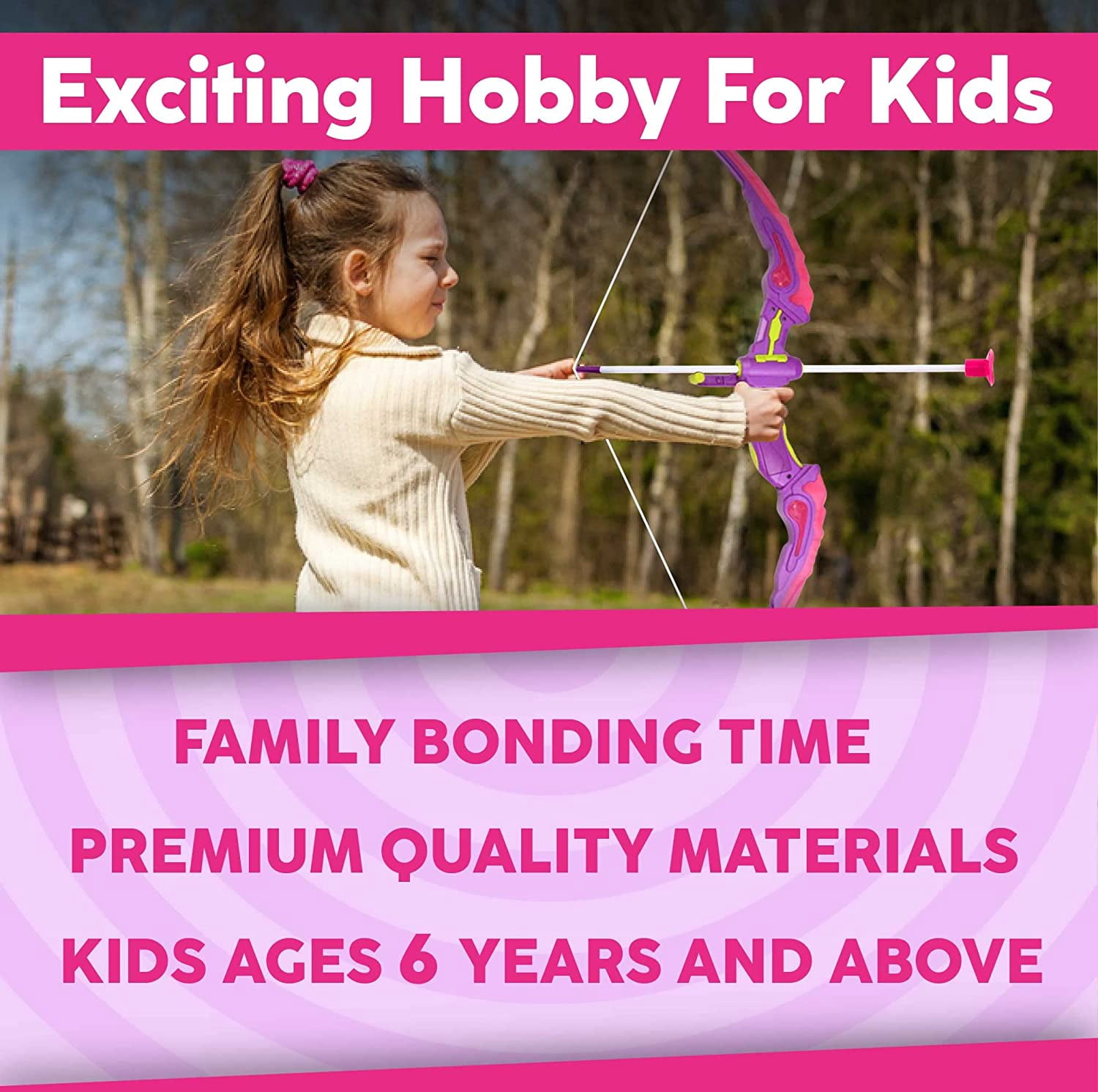 Toysery Dark Pink Bow and Archery for Kids with LED Flash Lights - Bow and arrow for kids with Suction Cups Arrows, Target, and Quiver - pink bow and arrow for girls