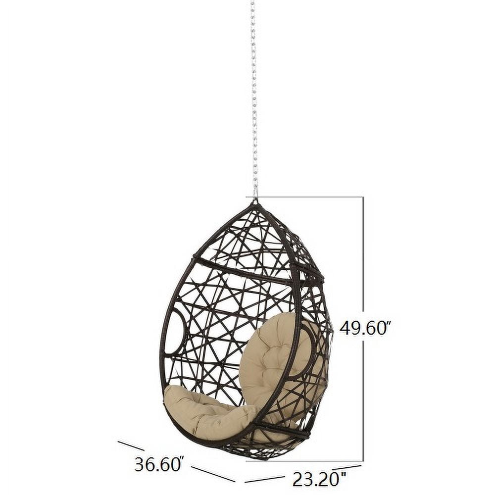 Outdoor Woven Basket Style Hanging Egg Chair, Suspended Leisure Swing Seat for Patio Garden, Brown and Beige